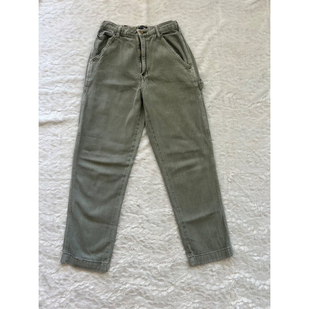 Casual High-Waist Green Utility Pants with Elastic Waistband Cargo Pockets- Sz 0